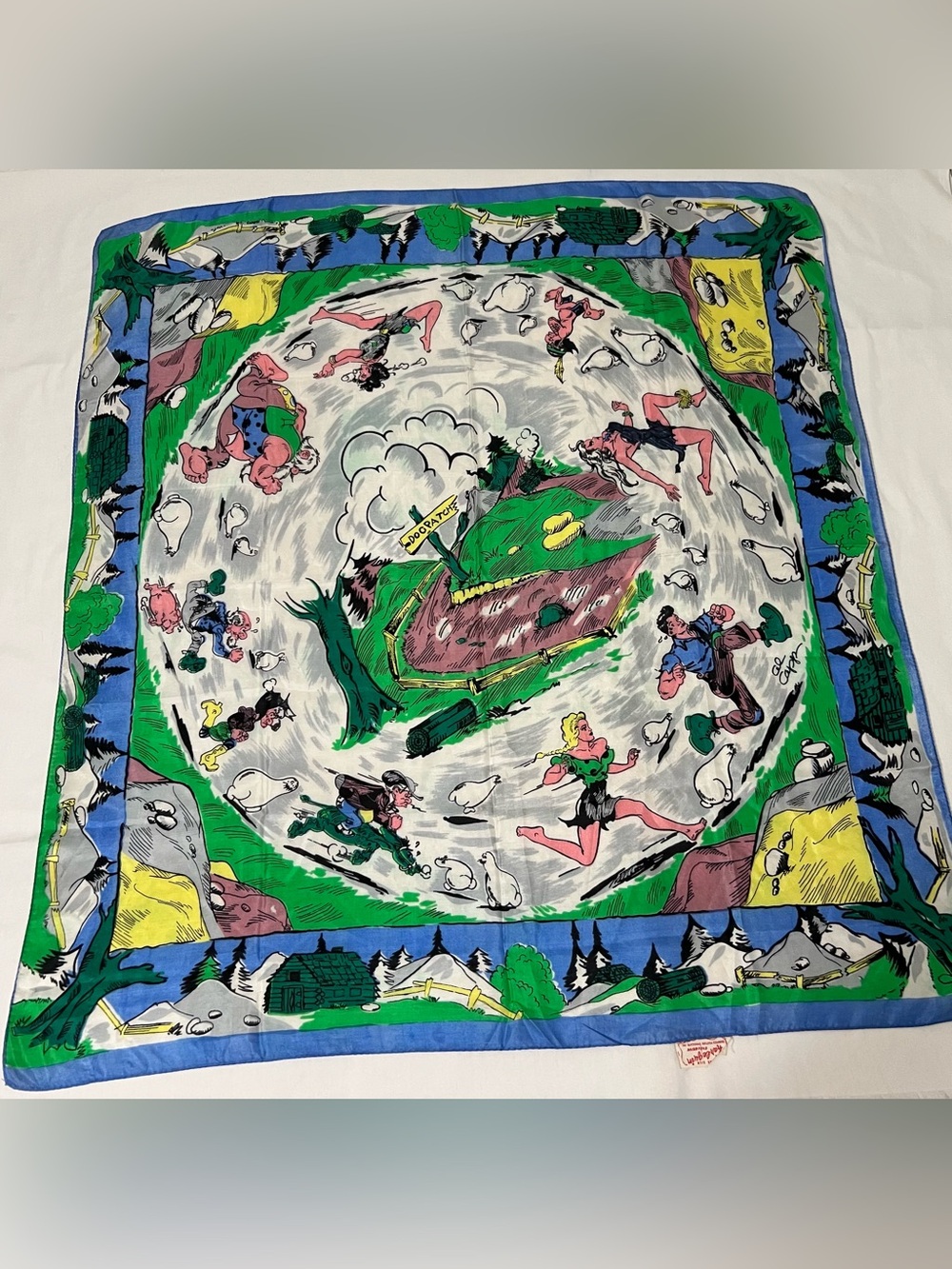 Vintage 1940s Li’l Abner Dogpatch Pure Silk Scarf Al Capp Harlequin